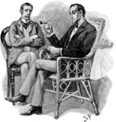 Sherlock Holmes (r) en John H. Watson. Illustratie door Sidney Paget